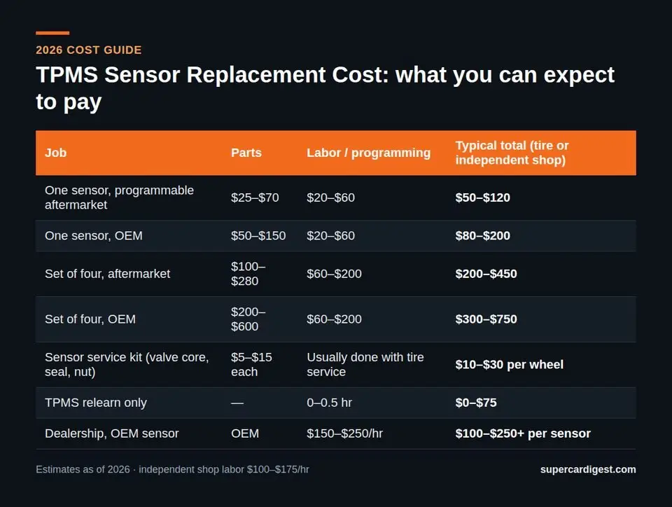 TPMS Sensor Replacement Cost at a glance: 2026 price ranges