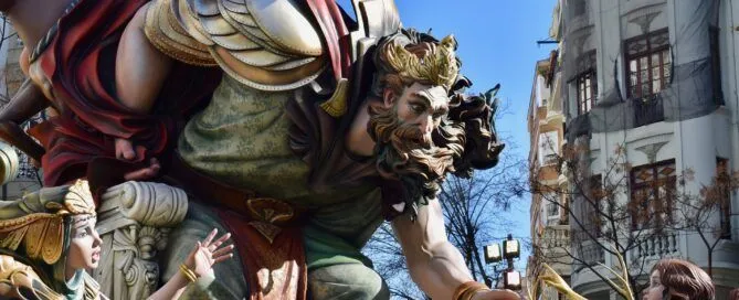 Ninots on Fallas of Valencia, Spain. Ninot is in fact Valencian for doll. It is an individual, free-standing figure, usually in the shape of a popular character or famous person.