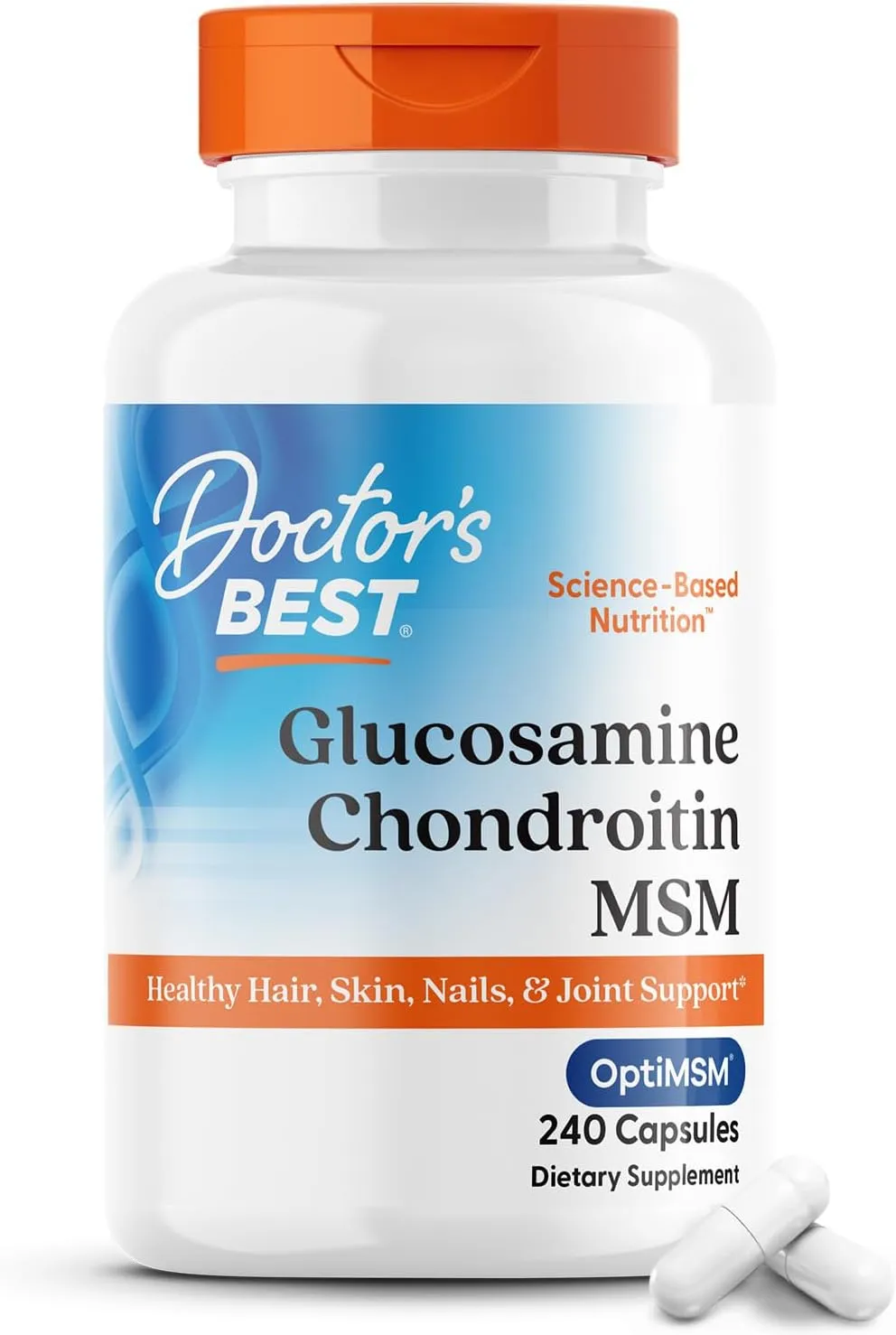 Doctor's Best Glucosamine Chondroitin Msm with OptiMSM Capsules, Supports Healthy Joint Structure, Function & Comfort, Non-GMO, Gluten Free, Soy Free, 240 Count