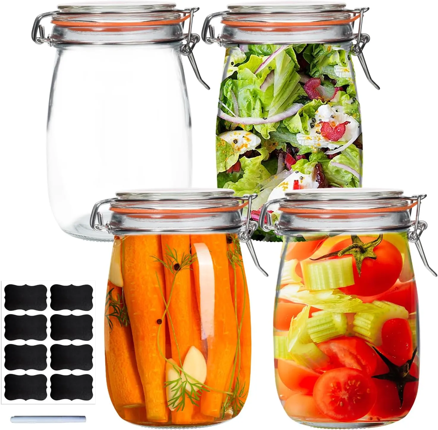 32 oz Wide Mouth Mason Jars,4 Pack Glass Pickling Jars with Airtight Lids,Air Tight Glass Storage Container