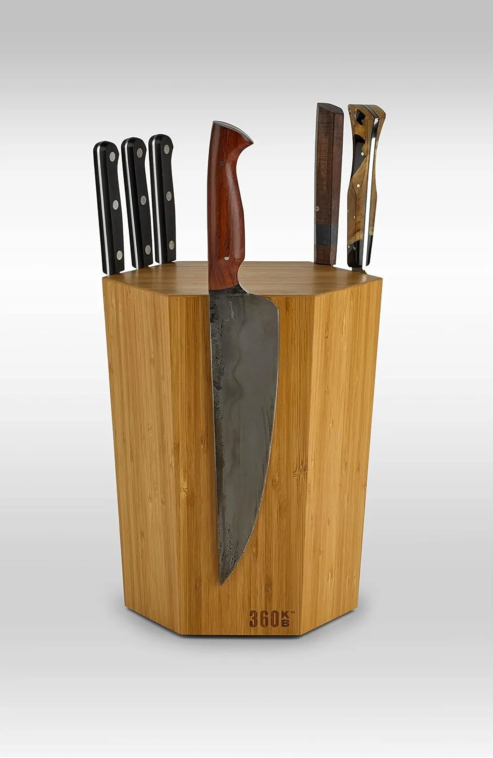 The 360KB (Honey Bamboo) magnetic rotating knife block