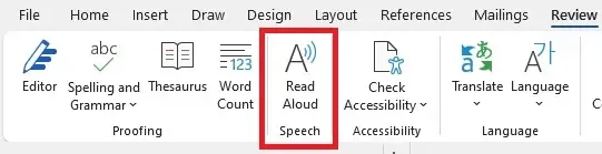 Read Aloud inside Word in Office 365