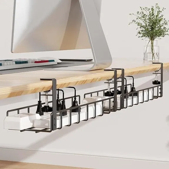 Under-Desk Cable Management Tray with Clamp 2-Pack Black