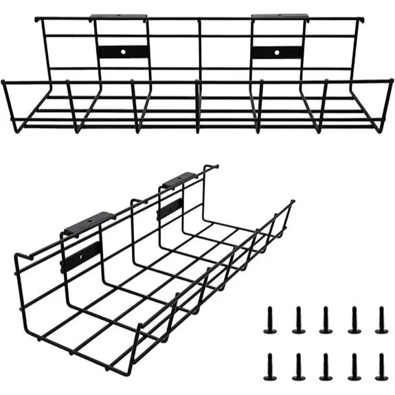Under Desk Cable Management: 2-Pack Wire Trays (Black)