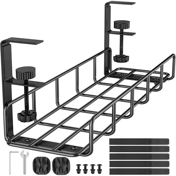 Under-Desk Cable Management Tray with Clamp Mount (Black)