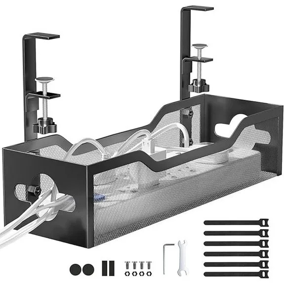 Under Desk Cable Management Tray with Clamp Mount