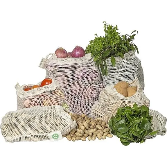 Reusable Cotton Mesh Produce Bags (6-pack) Set of 2L/2M/2S