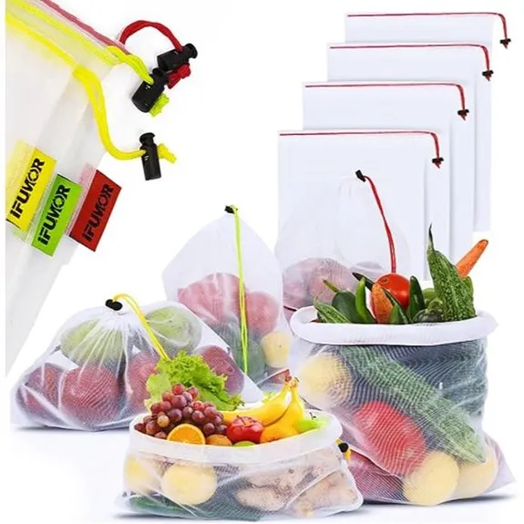 15-Pack Reusable Produce Bags with Drawstring (Heavy Duty)