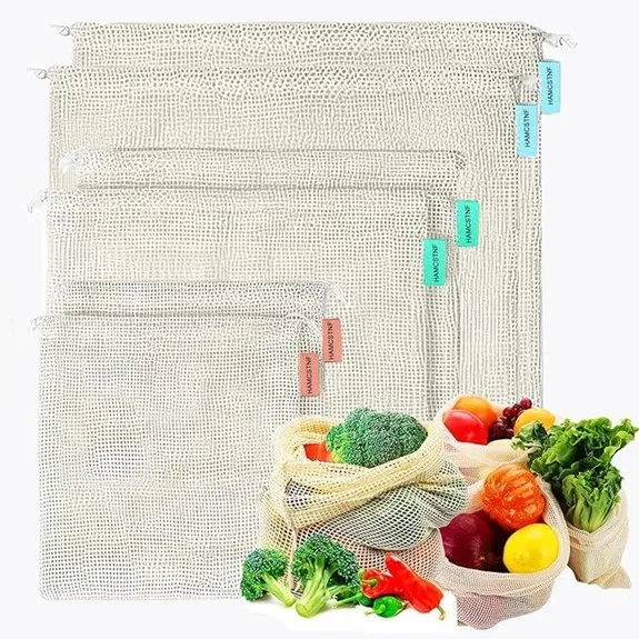 Reusable Produce Bags Set (6 Pack) Mesh Cotton Drawstring Bags