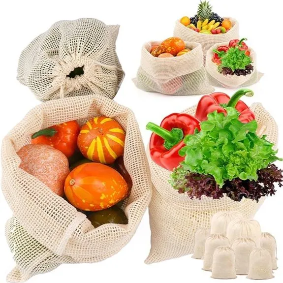 PEASUG 8 Pack Reusable Cotton Mesh Produce Bags