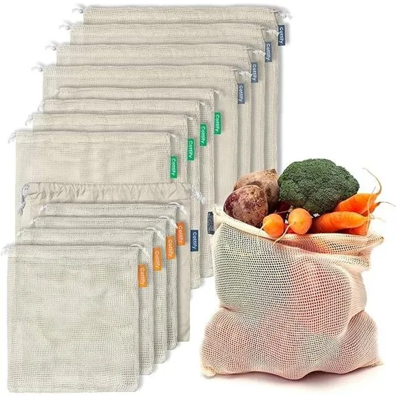 Reusable Produce Bags Set: Cotton Mesh Washable (12+1)