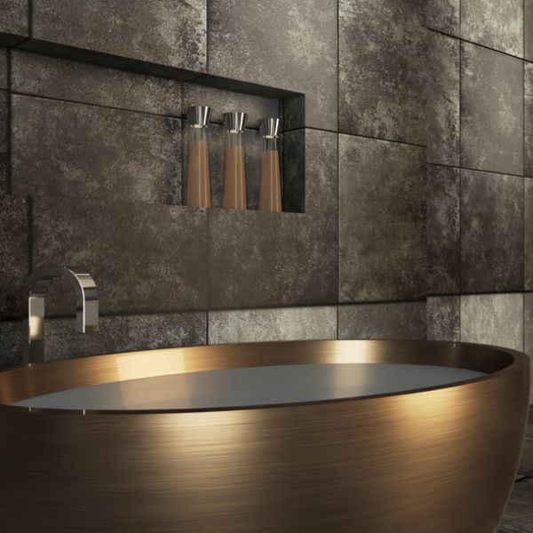 Bathroom made with dark tiles