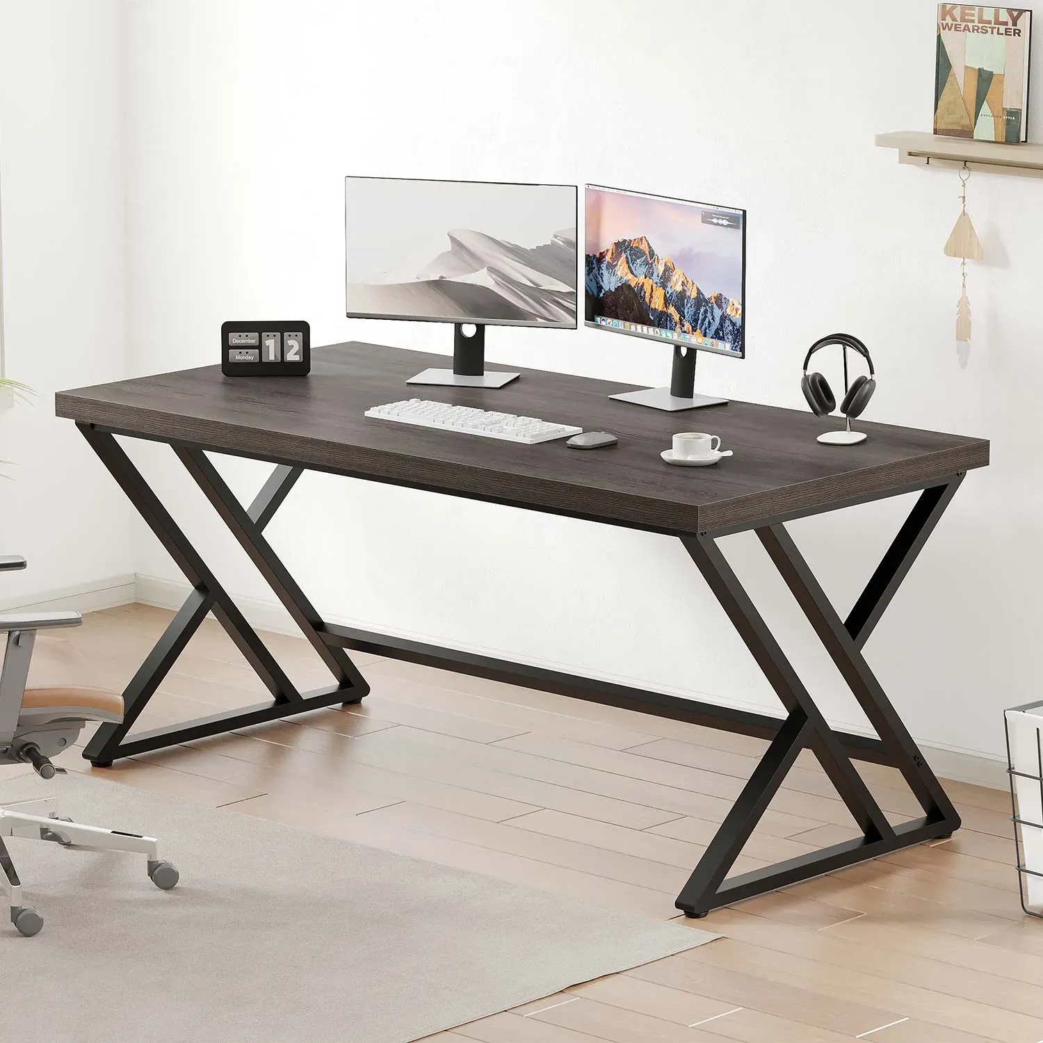 Yed kafa kafa kwamfuta tebur, Duhu oak 55 Inch_02
