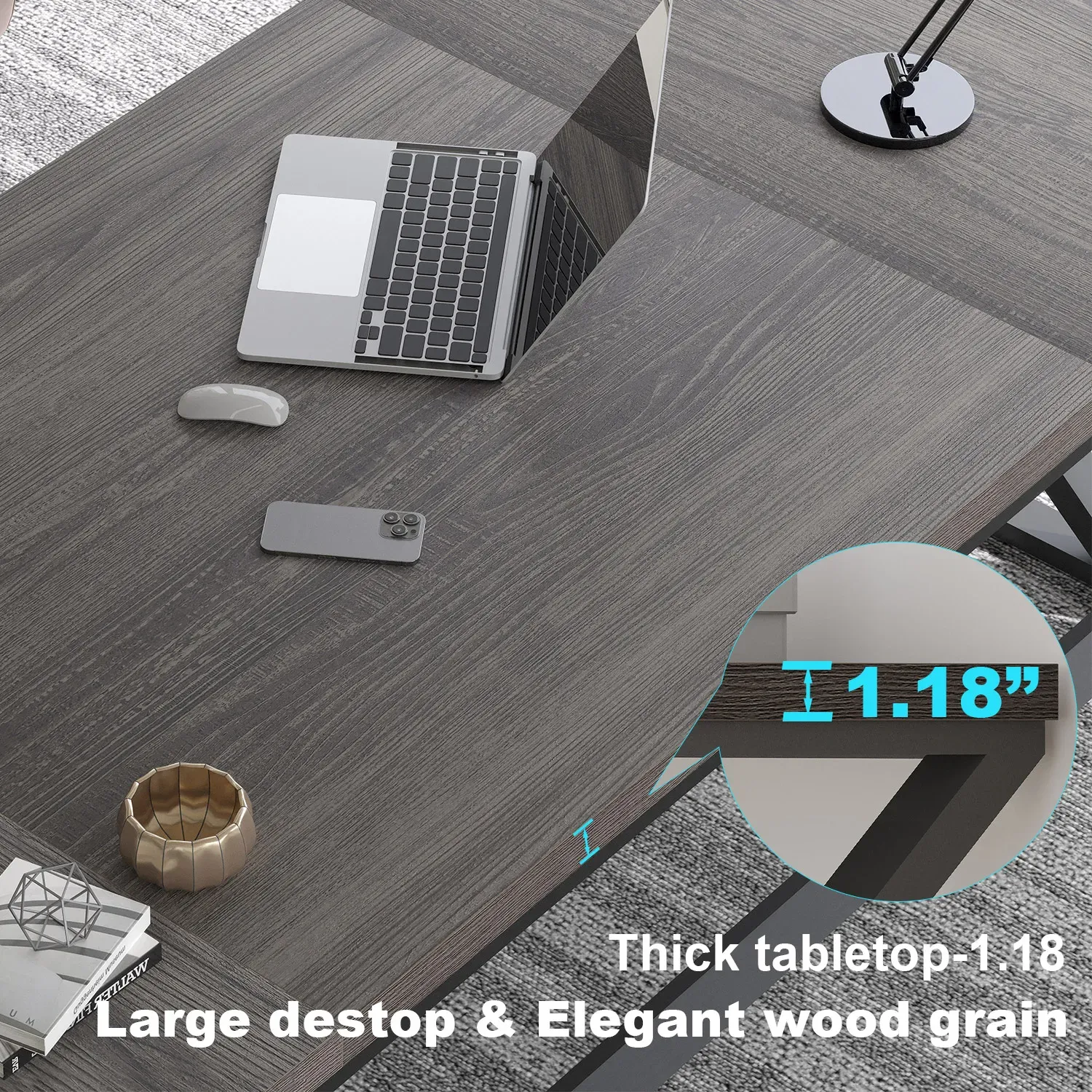 Lång y -formad bendator skrivbord, Mörkgrå ek 78.74 Inch_05