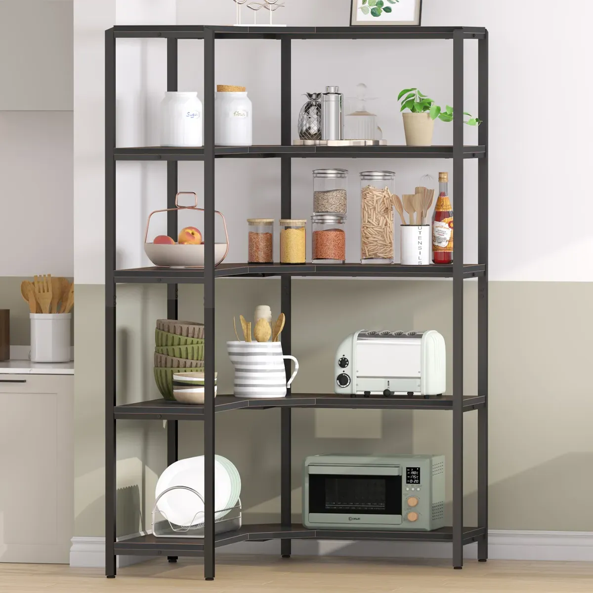 5 Bookhelf ya umbo la L-umbo, Rustic Brown_07