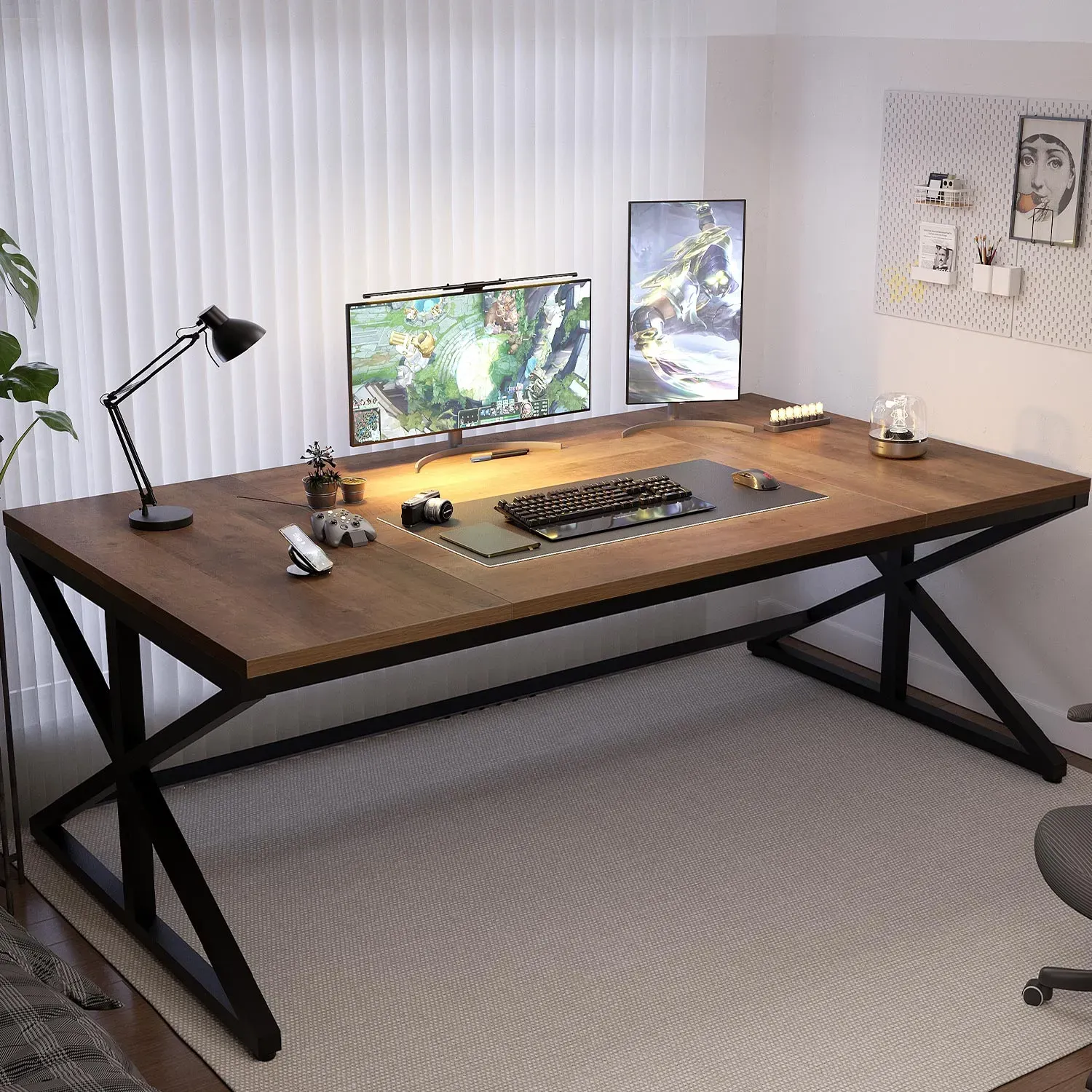 70.86 Inch Computer Desk, Rustic Oak_02