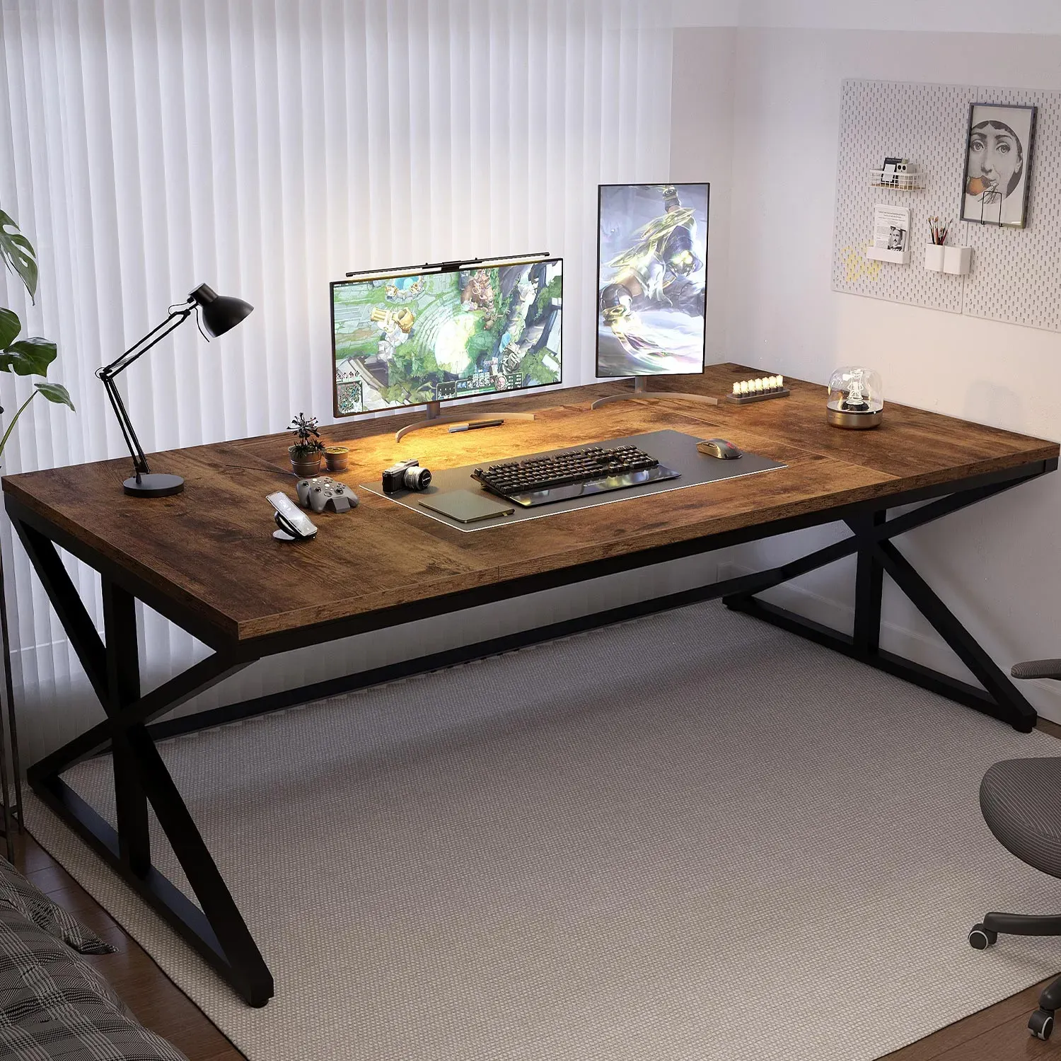 70.86 Inch Computer Desk, Rustic Brown _02