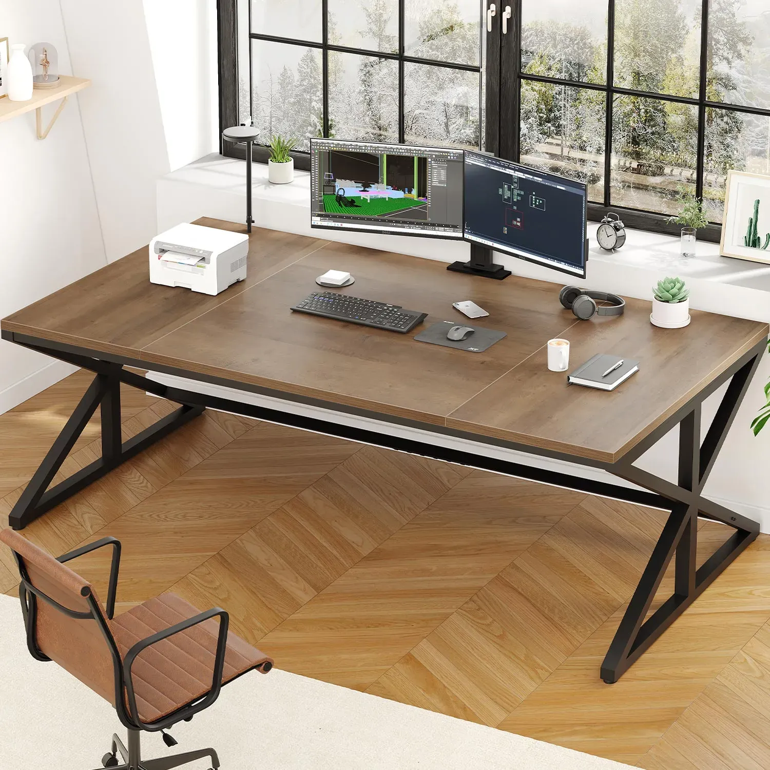 70.86 Inch Computer Desk, Rustic Oak_05