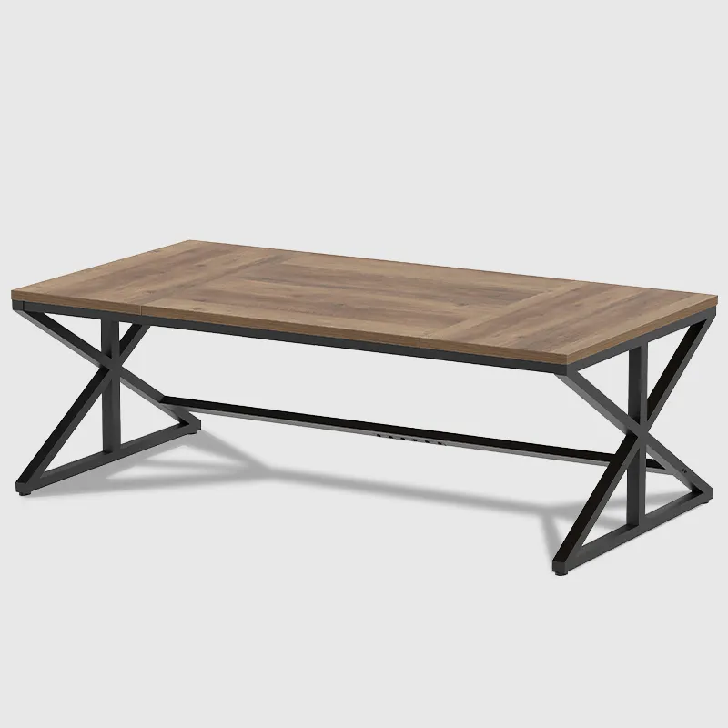 70.86 Inch computer desk sa rustic oak na may isang itim na metal frame at mga hugis na x, ipinakita laban sa isang payak na puting background.