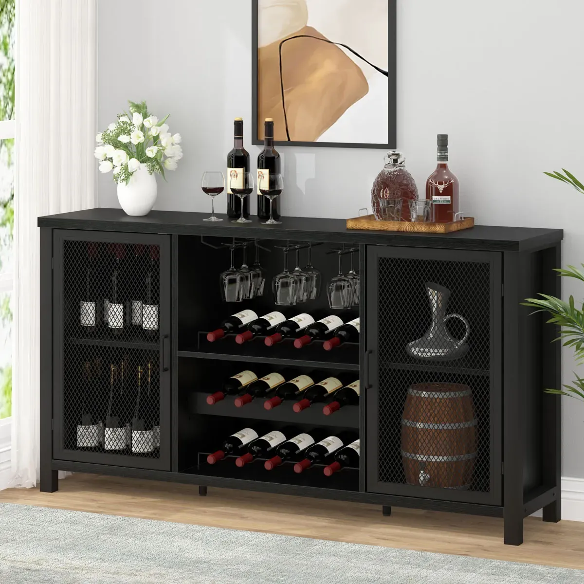 Vínbarskápur fyrir áfengi og gleraugu, Black Oak_01
