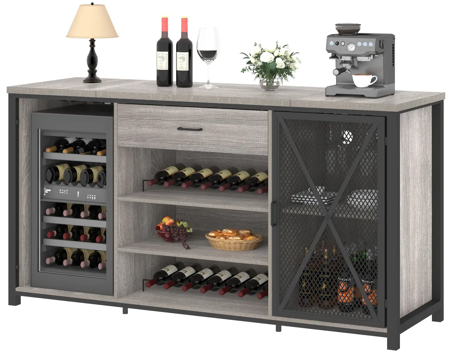 70.86†Gabinete vino yéetel u espacio nevera, Sáasil gris Oak_01