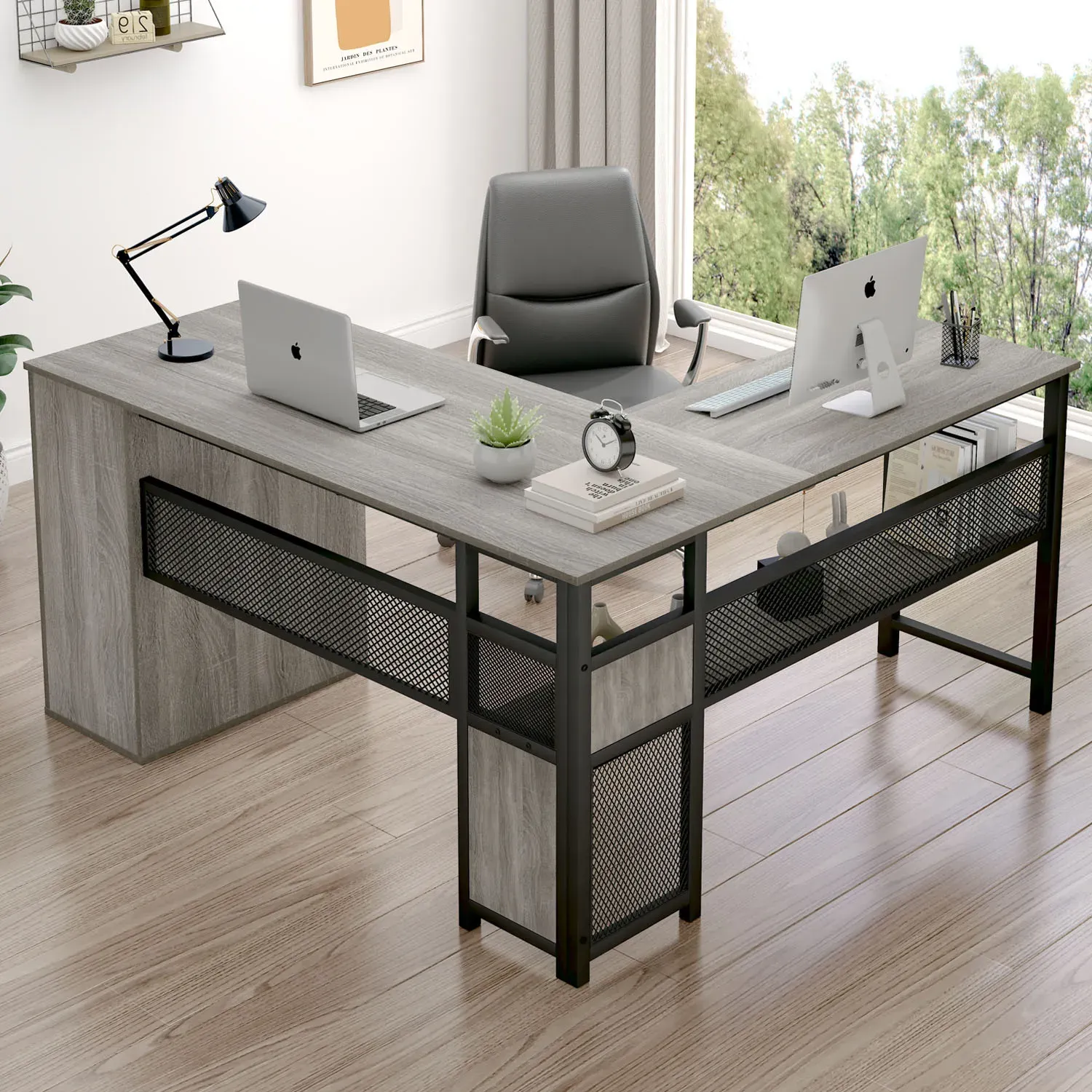 L hugis desk na may mga cabinets ng file, Light grey oak_01