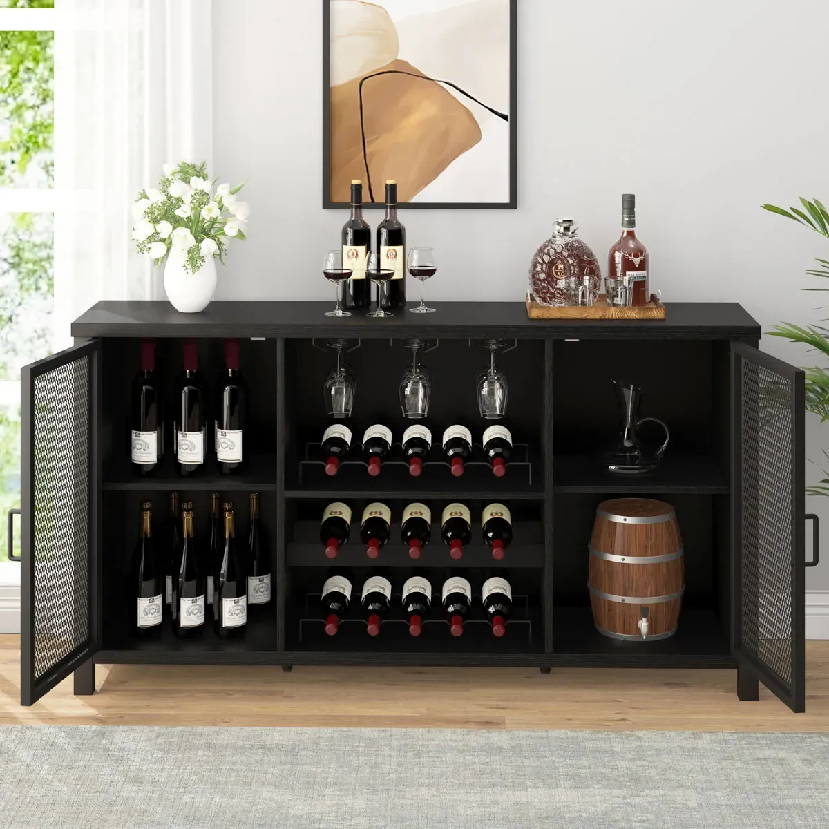 Vínbarskápur fyrir áfengi og gleraugu, Black Oak_02
