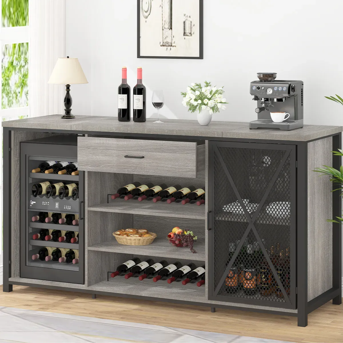 70.86†Gabinete vino yéetel u espacio nevera, Sáasil gris Oak_02