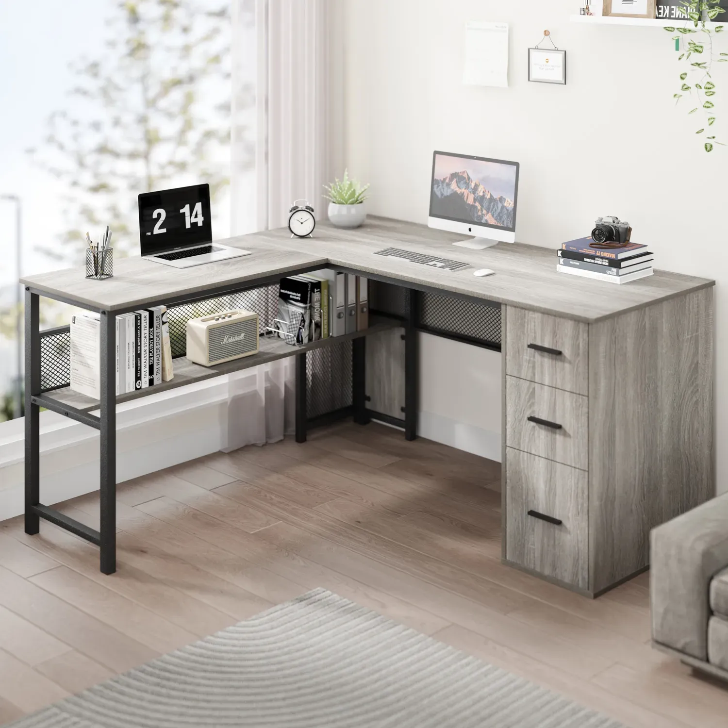 L hugis desk na may mga cabinets ng file, Light grey oak_02