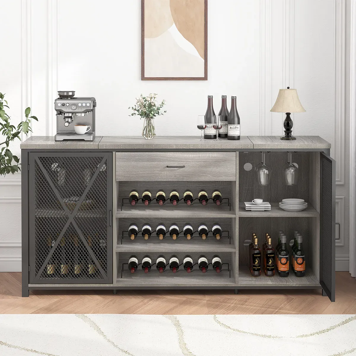 70.86†Gabinete vino yéetel u espacio nevera, Sáasil gris Oak_03