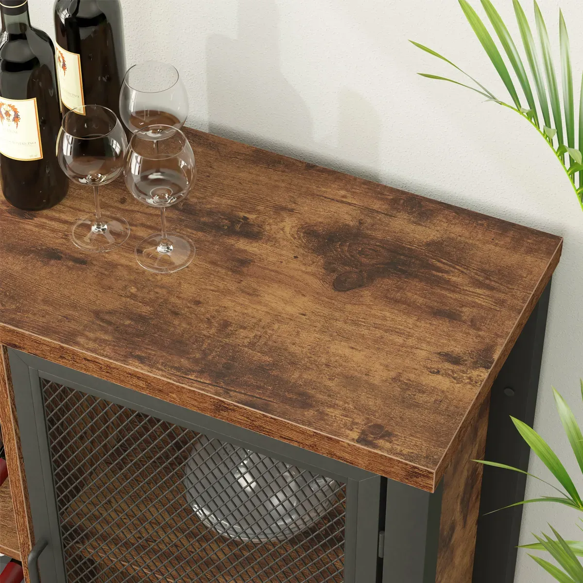 Wäin Bar Cabinet fir Likör a Brëller, Rustikal brong_03