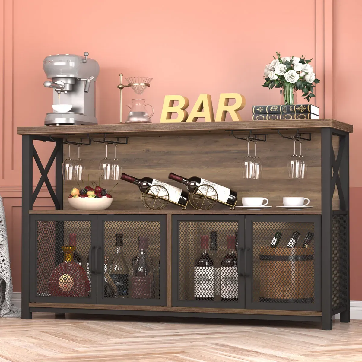 Kaffibar skápur fyrir áfengi og gleraugu, Rustic Oak_03