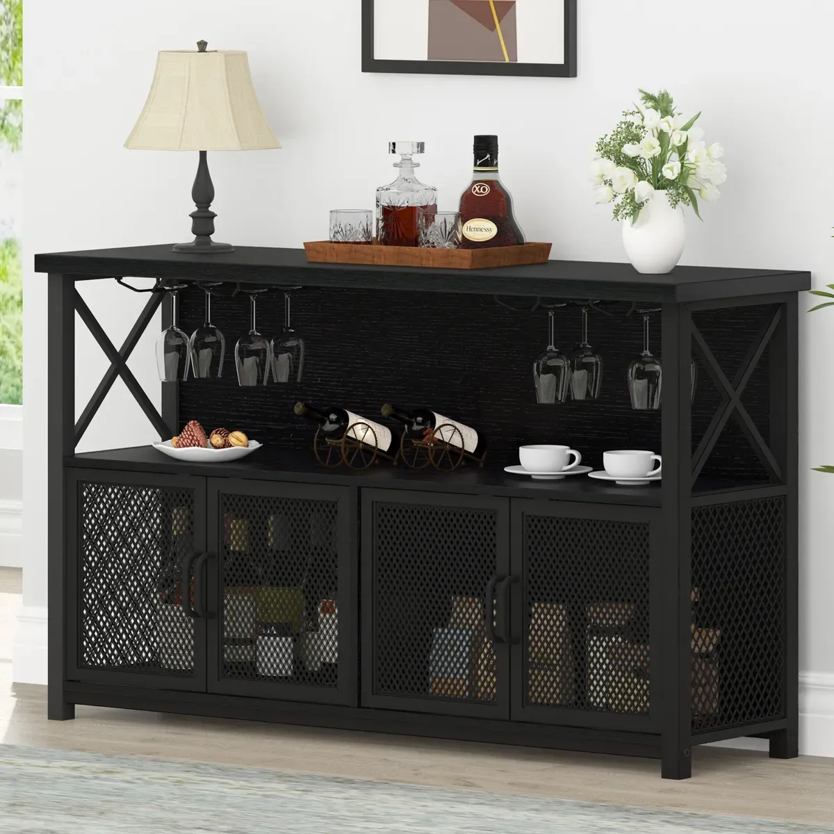 Kabinet Bar Kopi untuk Minuman Keras dan Kacamata, Oak_03 hitam