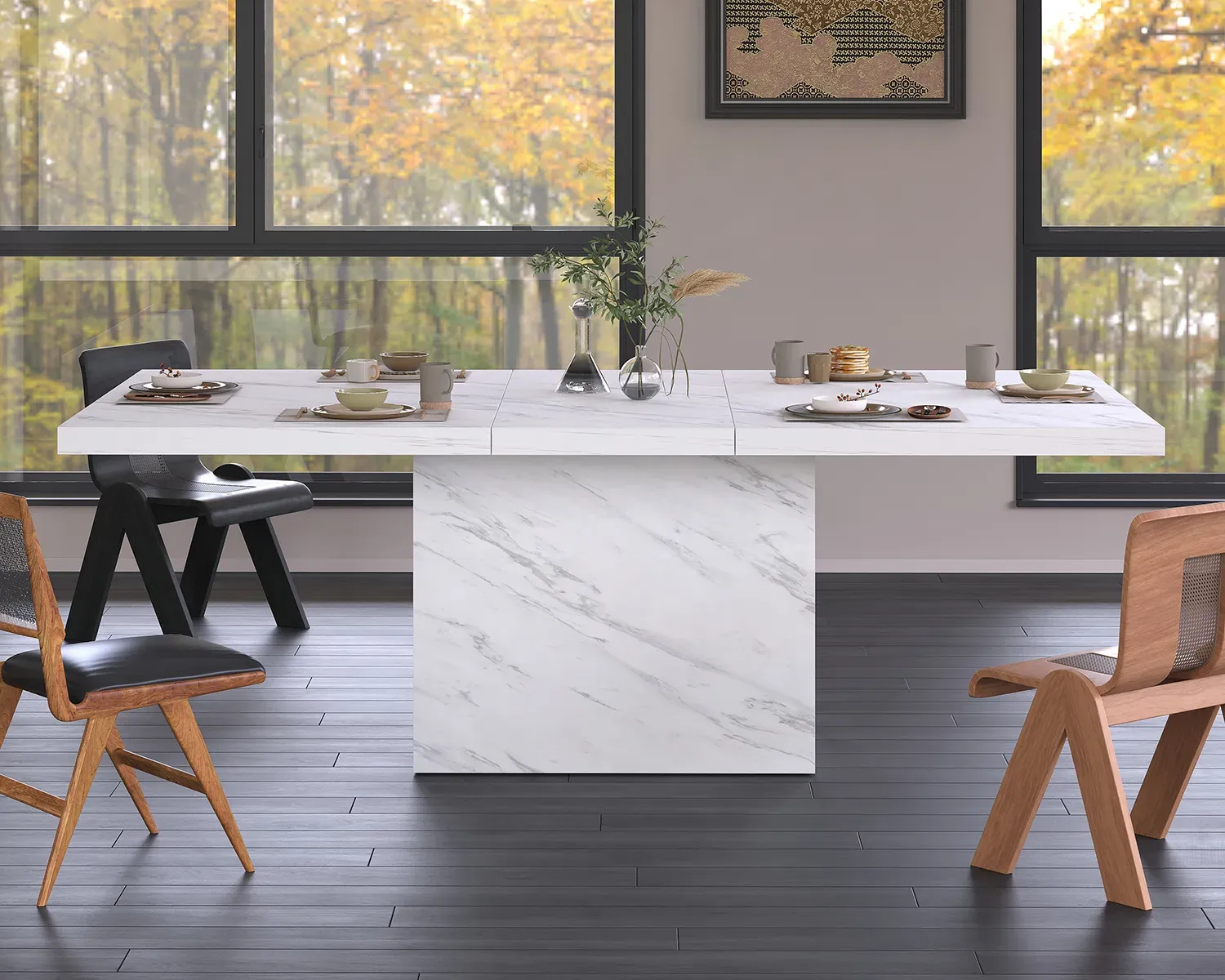 Itafula le-T-Shape Flaw Faux Marble Dining Dining, 78.74 Umuthi ophakathi 03