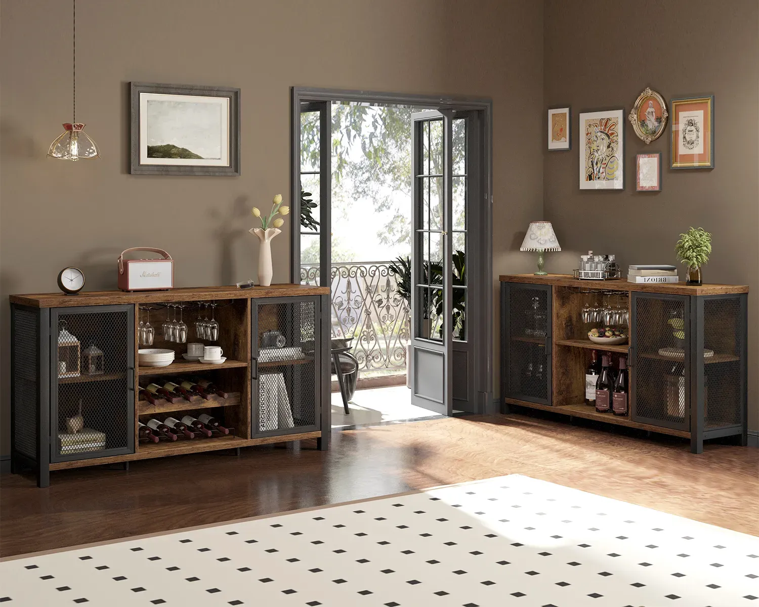 Etxeko taberna armairua ardo-rackarekin, Brown_03 rustikoa