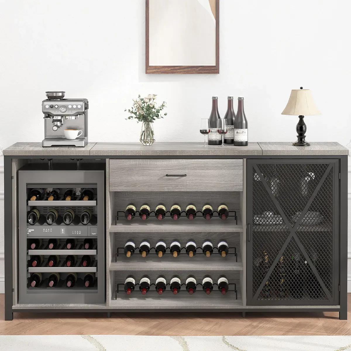 70.86†Gabinete vino yéetel u espacio nevera, Sáasil gris Oak_04