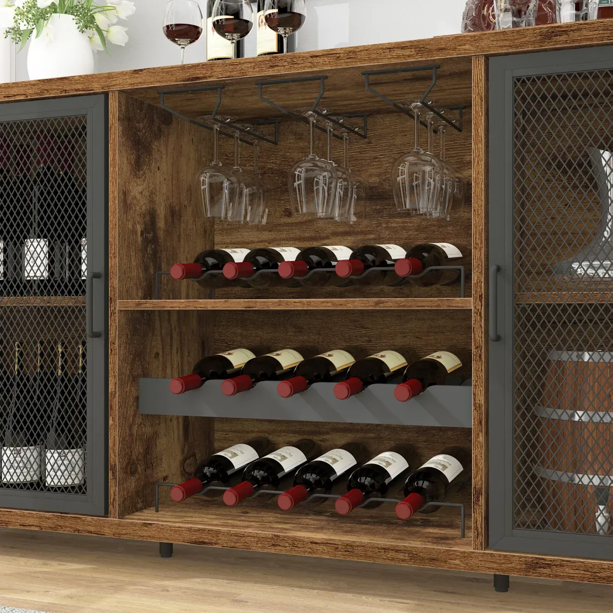 Wäin Bar Cabinet fir Likör a Brëller, Rustikal brong_04