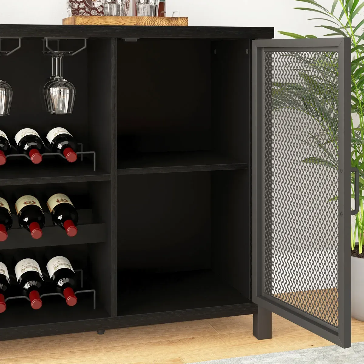 Vínbarskápur fyrir áfengi og gleraugu, Black Oak_04