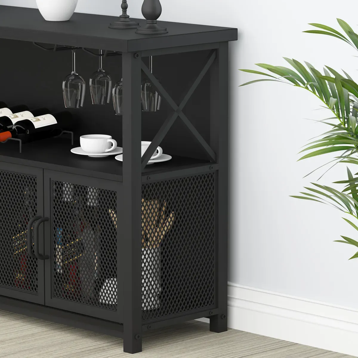 Kabinet Bar Kopi untuk Minuman Keras dan Kacamata, Black Oak_04