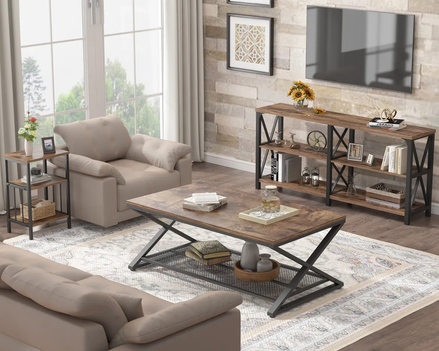 X janm ki gen fòm 2 Tab kafe nivo, Rustic mawon, 47 Inch_04