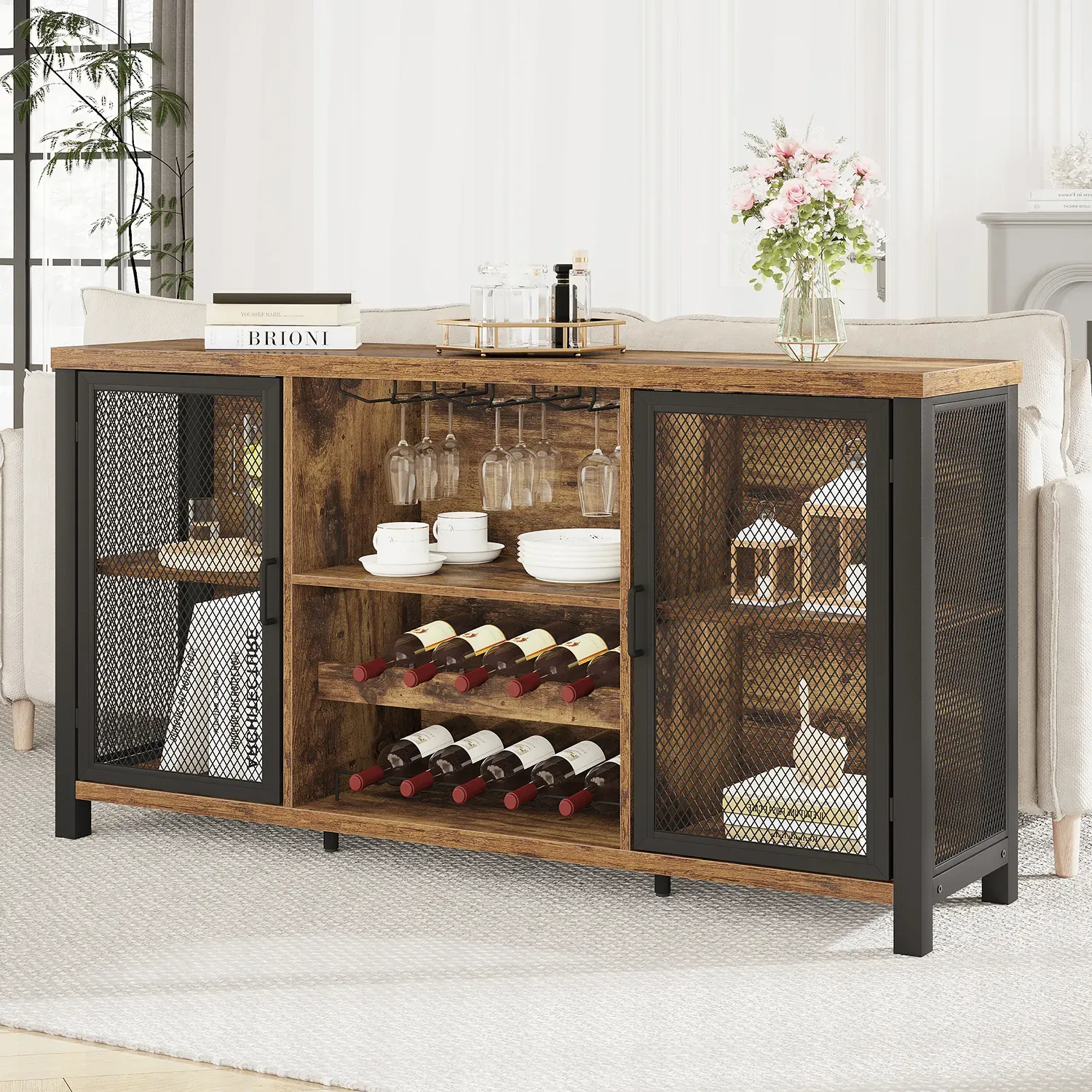 Etxeko taberna armairua ardo-rackarekin, Brown rustic_05