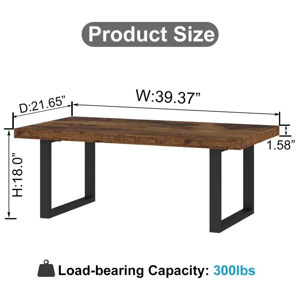 Industriële salontafel, Rustiek bruin, 39 Inch toont rustiek eiken blad en zwart metalen frame Industrial Coffee Table, Rustic Brown, 39 Inch showing rustic oak top and black metal frame