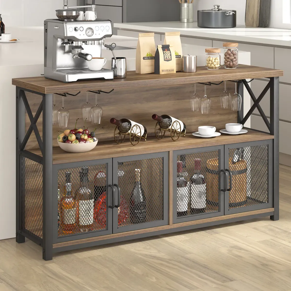 Kaffibar skápur fyrir áfengi og gleraugu, Rustic Oak_05