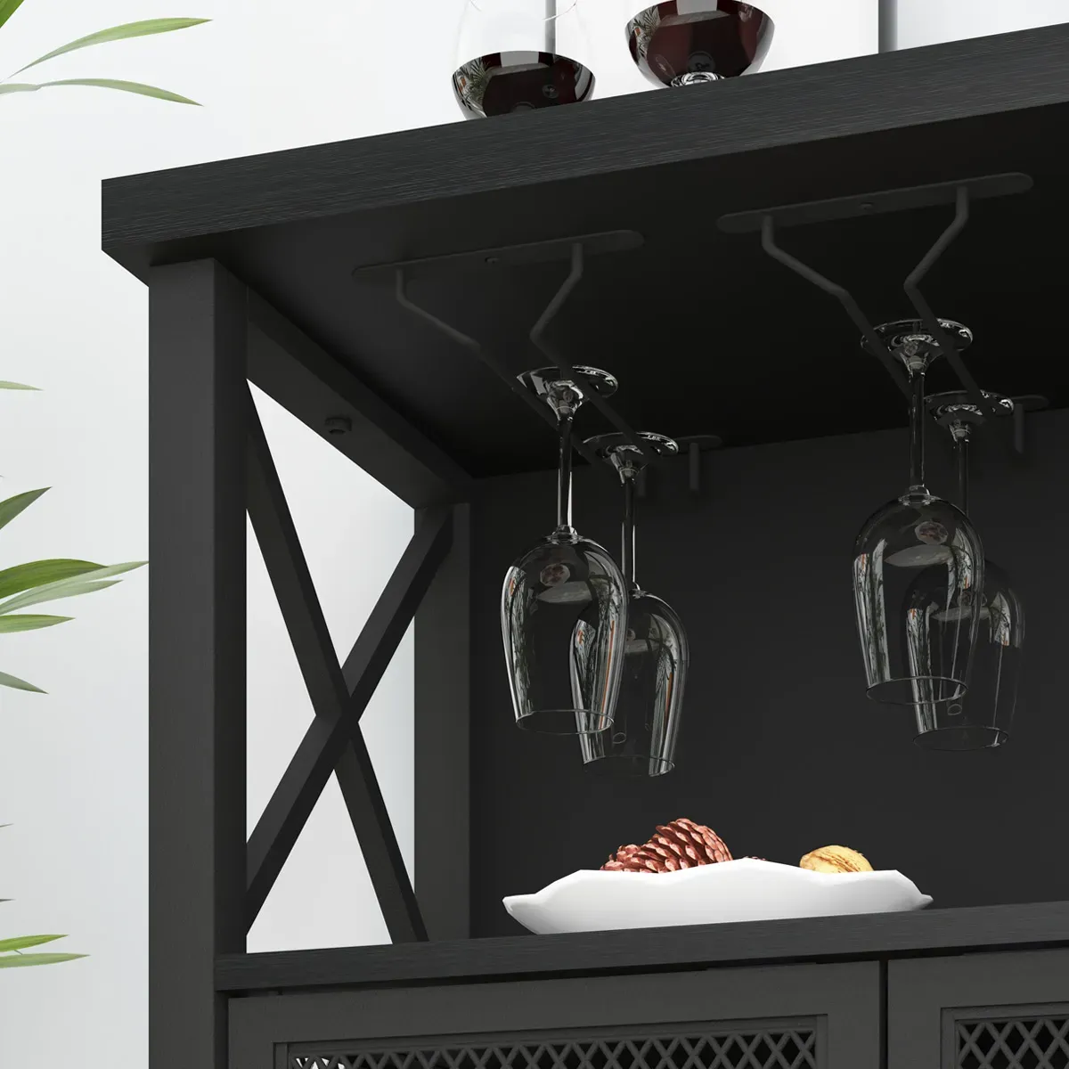 Kabinet Bar Kopi untuk Minuman Keras dan Kacamata, Oak_05 hitam