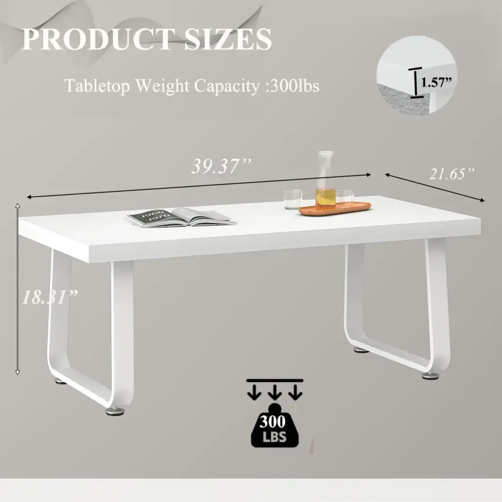 Мінімалісцкі часопісны столік, Белы дуб, 39 Цаля 1Паверхруць Minimalist Coffee Table, White Oak, 39 Inch - Toptrue