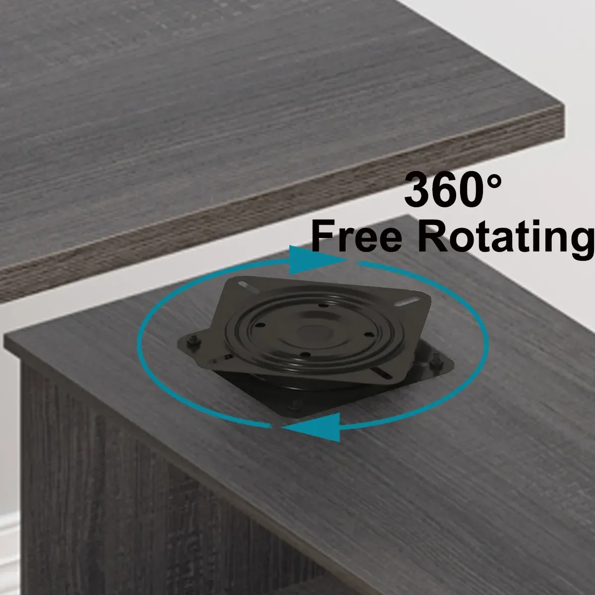 L em forma 360 Girando a mesa de computador com 3 Gavetas, Oak Gray Dark_05