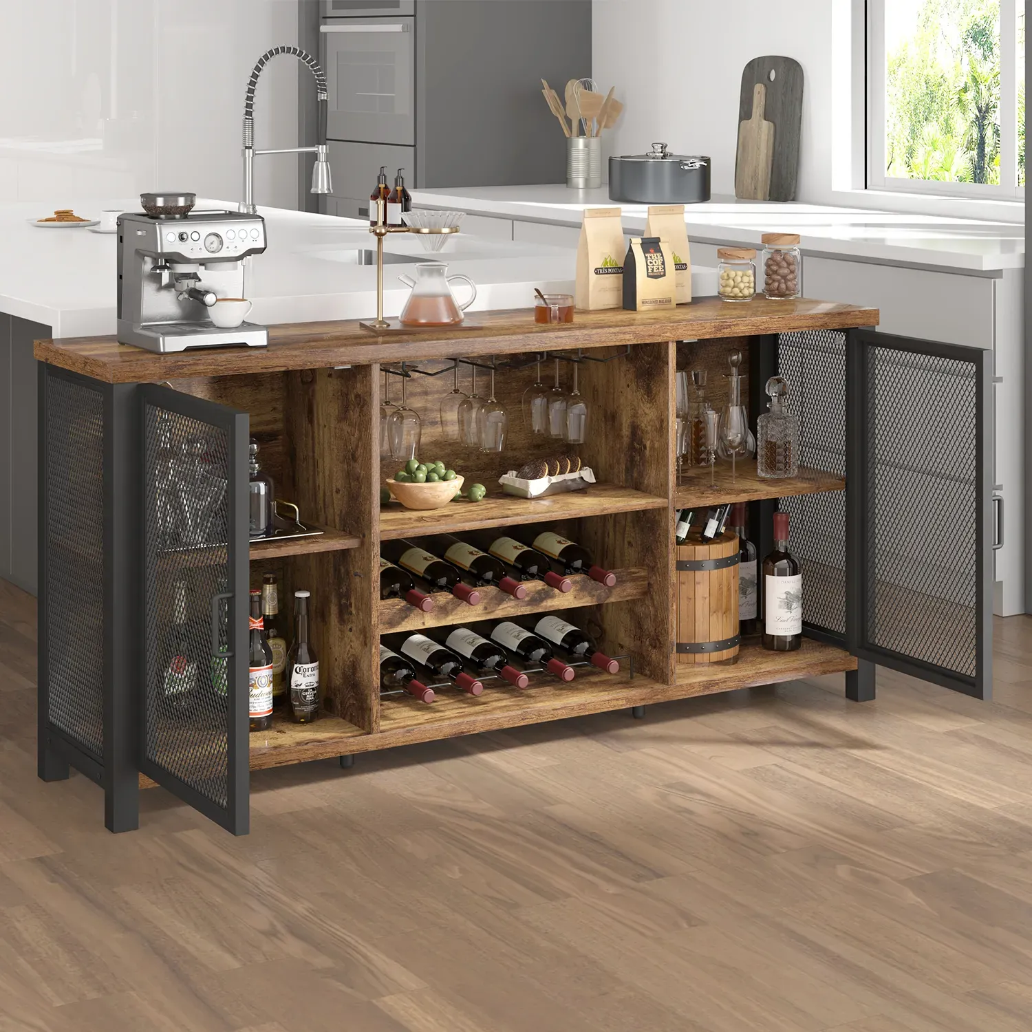 Etxeko taberna armairua ardo-rackarekin, Brown rustic_05