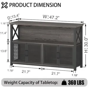 Kaffibar skápur fyrir áfengi og gleraugu sDökkgrá eik og hönnun Toptrue Dark Gray Oak Coffee Bar Cabinet showcasing storage and design