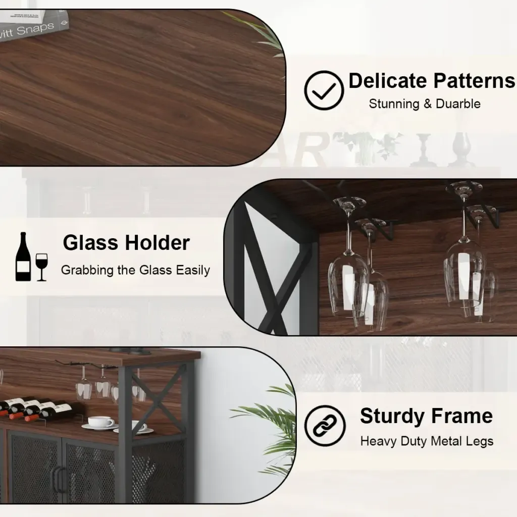 Kopi baris kabinét pikeun inuman alkohol sareng gelas, Walnut_05 Coffee Bar Cabinet for Liquor and Glasses, Walnut_05