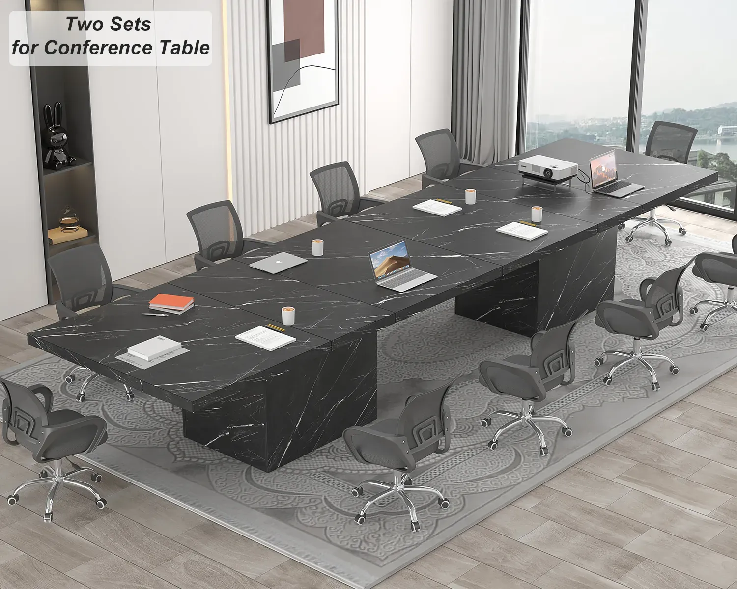 T-formad svart faux marmor matbord, 78.74 Tum 04